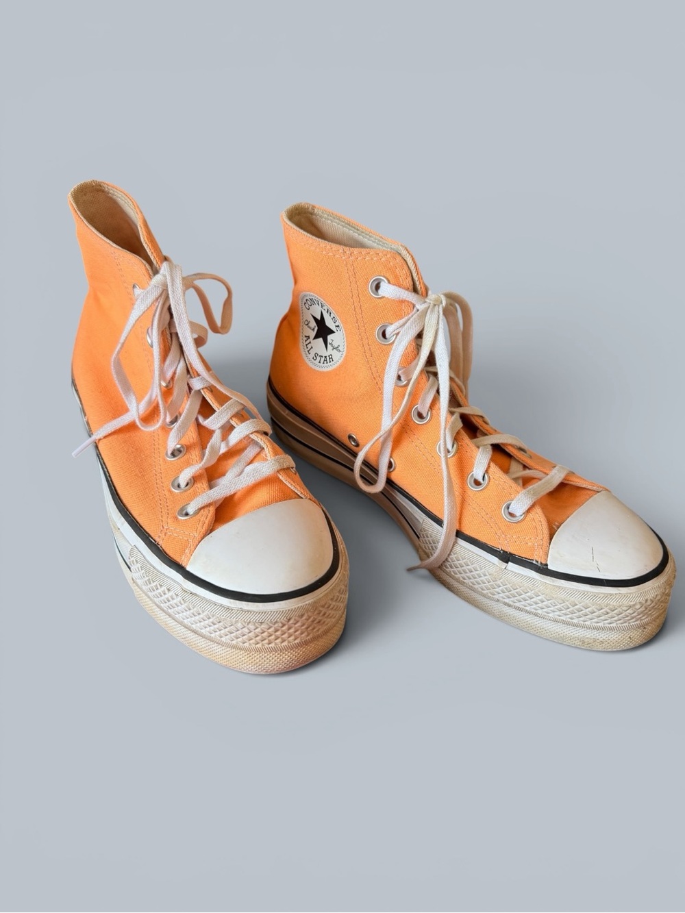 Converse High-Top Platform Sneakers in Orange and White